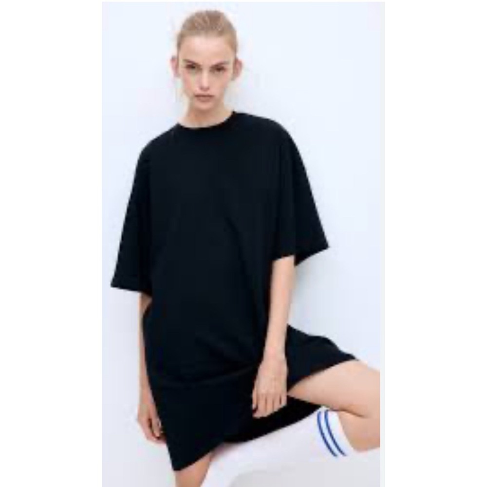 H & M black basic t shirt dress short sleeve‎ medium 100% cotton comfy classic - Picture 7 of 10